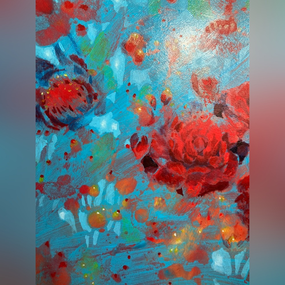 Original painting rose garden surreal art impressionist floral decor Artettina - Picture 4 of 10